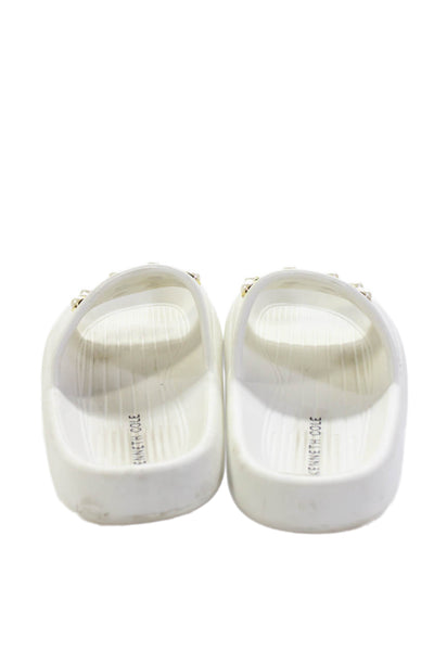 Kenneth Cole Womens Faux Pearl Studded Slide Sandals White Size 10