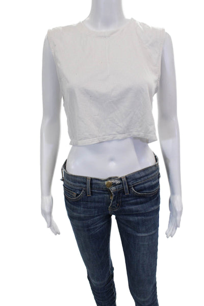 Lululemon Womens Cropped White Nylon Crewneck Tank Sleeveless Size S