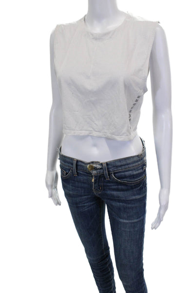 Lululemon Womens Cropped White Nylon Crewneck Tank Sleeveless Size S