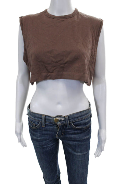 GYMSHARK Womens Cropped Tank Brown Sleeveless Crew Neck Polyester Size S