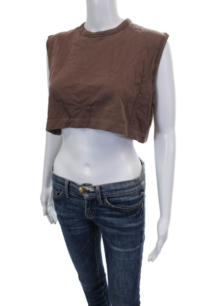GYMSHARK Womens Cropped Tank Brown Sleeveless Crew Neck Polyester Size S