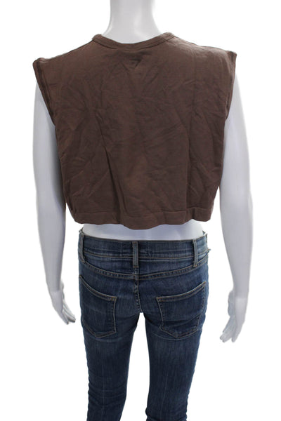 GYMSHARK Womens Cropped Tank Brown Sleeveless Crew Neck Polyester Size S