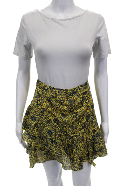 Derek Lam 10 Crosby Womens Mini Floral Cotton Skirt Yellow Knee Length Size 4