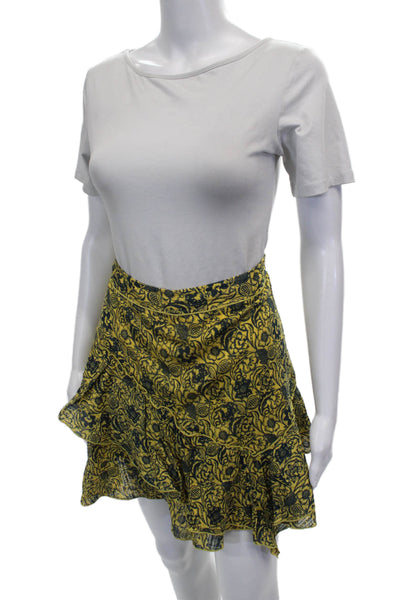 Derek Lam 10 Crosby Womens Mini Floral Cotton Skirt Yellow Knee Length Size 4