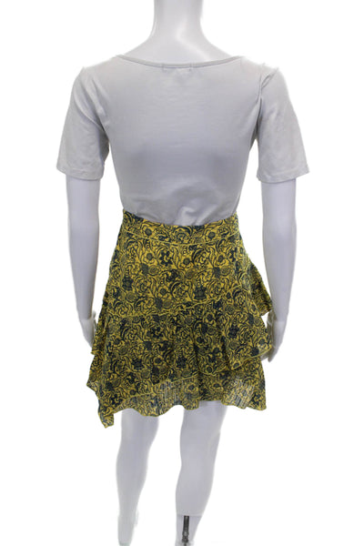 Derek Lam 10 Crosby Womens Mini Floral Cotton Skirt Yellow Knee Length Size 4