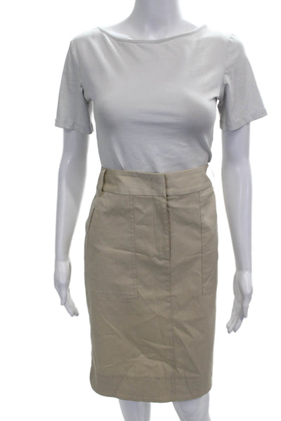 Gerard Darel Women Beige Straight Pencil Skirt Button Knee Length Size 46