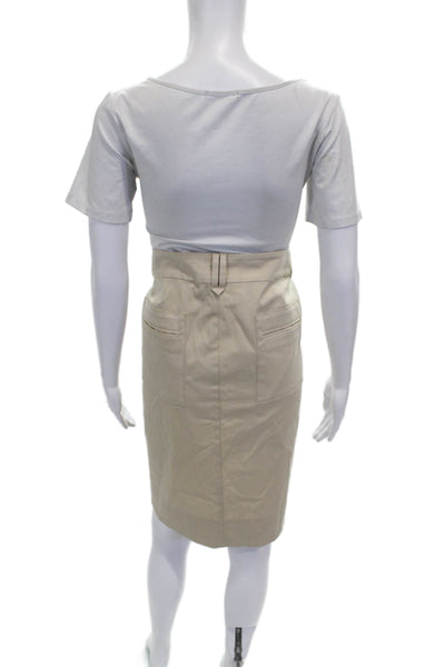Gerard Darel Women Beige Straight Pencil Skirt Button Knee Length Size 46