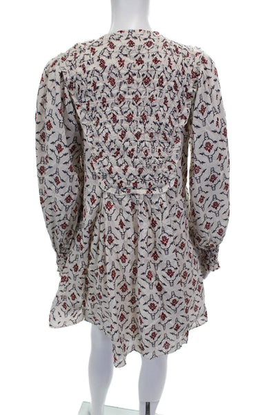 Zara Womens Mini Boho Floral V Neck Lace Up Cotton Long Sleeve Dress Size S