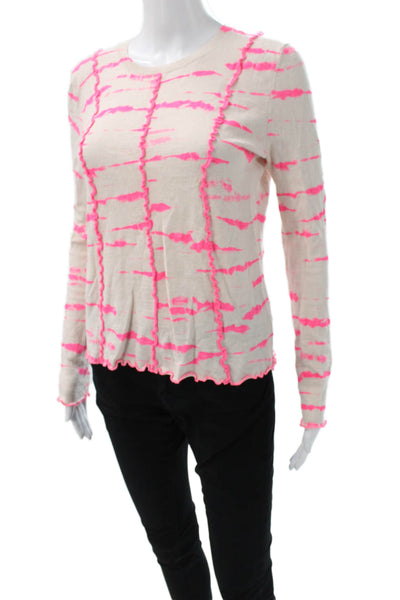 Lisa Todd Women Basic Ivory Striped Cotton Crew Neck Long Sleeve T-Shirt Size S
