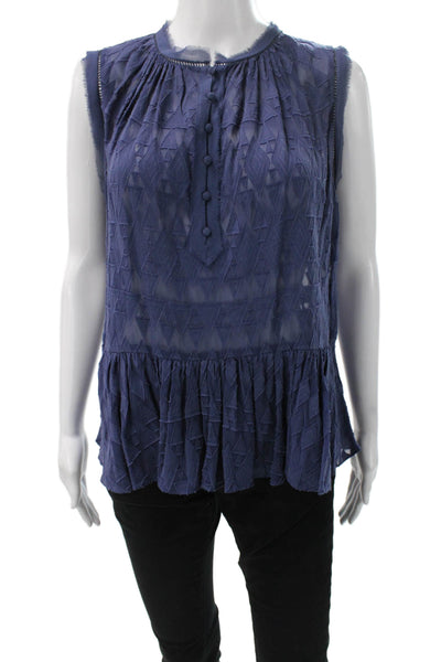 Rebecca Taylor Women Tunic Blue Geometric Sleeveless Silk Size 10