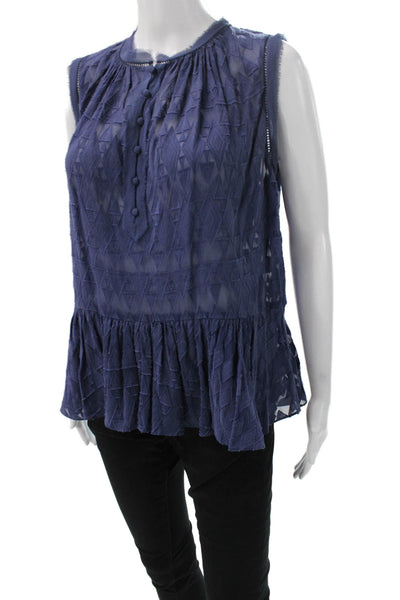 Rebecca Taylor Women Tunic Blue Geometric Sleeveless Silk Size 10