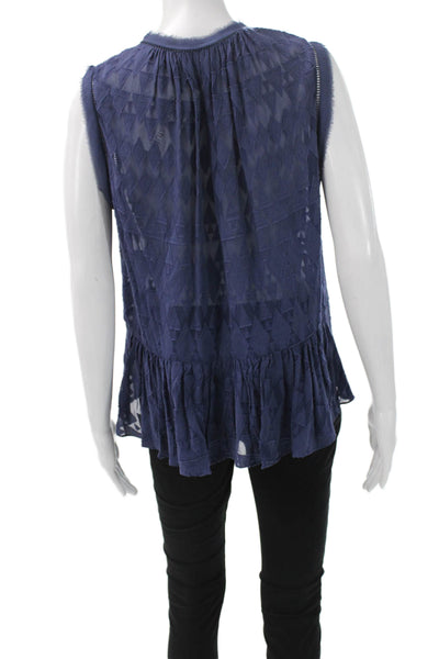 Rebecca Taylor Women Tunic Blue Geometric Sleeveless Silk Size 10