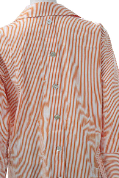 Hinson Wu Womens Tunic Blouse Orange Striped Collared 3/4 Sleeve Size 8