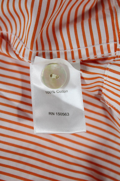 Hinson Wu Womens Tunic Blouse Orange Striped Collared 3/4 Sleeve Size 8