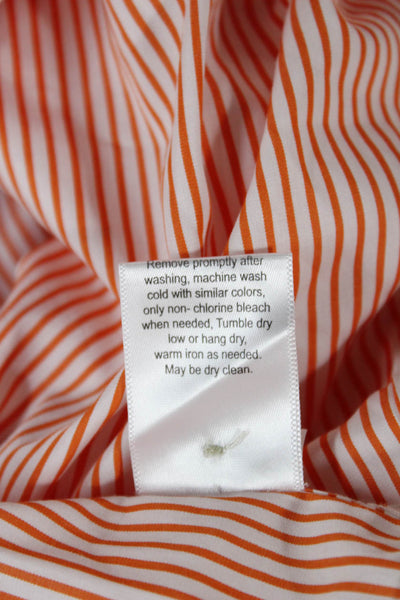 Hinson Wu Womens Tunic Blouse Orange Striped Collared 3/4 Sleeve Size 8