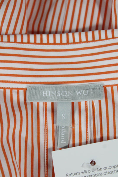 Hinson Wu Womens Tunic Blouse Orange Striped Collared 3/4 Sleeve Size 8