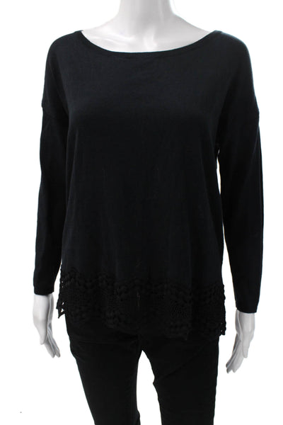 Joie Women Pullover Sweater Black Cotton Scoop Neck Long Sleeve Size S
