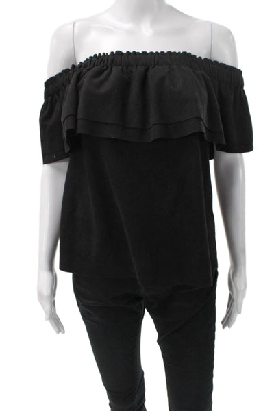 Young Fabulous & Broke Women Black Off Shoulder Short Sleeve Blouse Size S