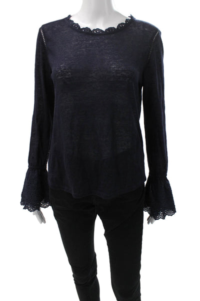 Generation Love Womens 100% Linen Long Sleeve Blouse Blue Size M