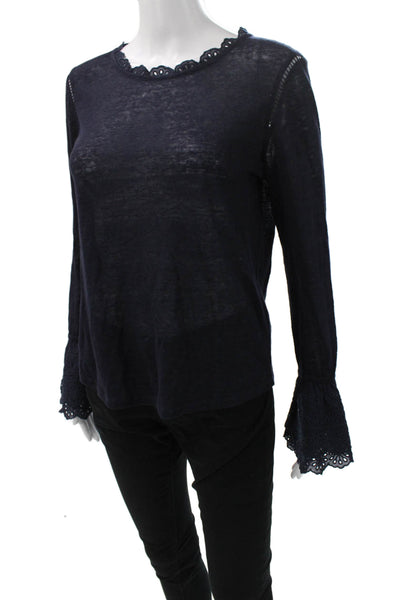 Generation Love Womens 100% Linen Long Sleeve Blouse Blue Size M