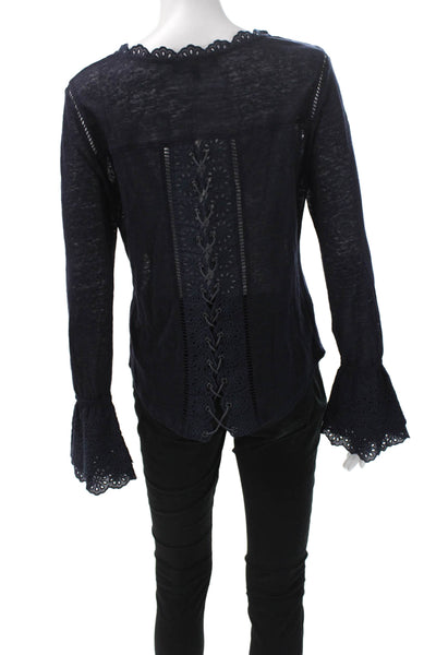 Generation Love Womens 100% Linen Long Sleeve Blouse Blue Size M
