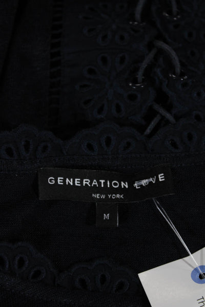 Generation Love Womens 100% Linen Long Sleeve Blouse Blue Size M