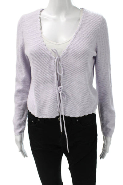 Splendid Women Purple V-Neck Solid Cardigan 3/4 Sleeve Cotton Silk Blend Size M