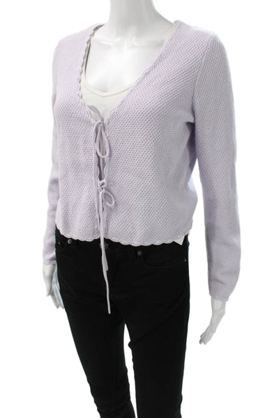 Splendid Women Purple V-Neck Solid Cardigan 3/4 Sleeve Cotton Silk Blend Size M