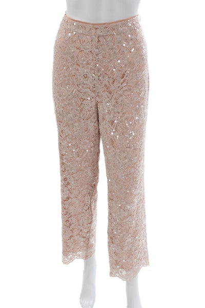 Marc Cain Womens Cropped Pink Floral Pants Zip Inseam 28 Size 8