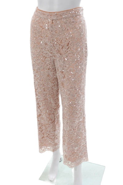 Marc Cain Womens Cropped Pink Floral Pants Zip Inseam 28 Size 8