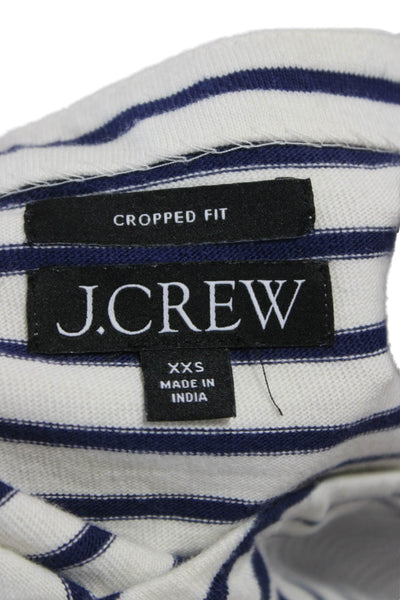 J Crew Womens White Striped Boatneck Cropped Long Sleeve T-Shirt Size 2XS