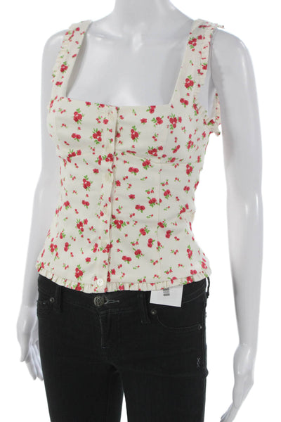 Zara Women Basic Floral Cotton Square Neck Sleeveless Tank Multicolor Size XS