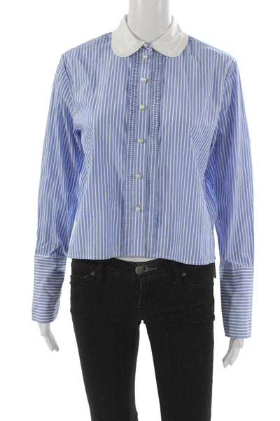 J Crew Womens Striped Cotton Collared Button-Up Long Sleeve Blue Size 00