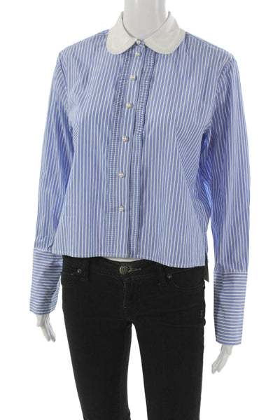 J Crew Womens Striped Cotton Collared Button-Up Long Sleeve Blue Size 00