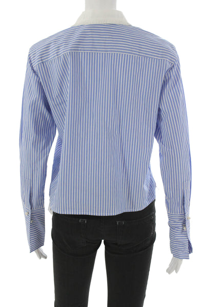 J Crew Womens Striped Cotton Collared Button-Up Long Sleeve Blue Size 00