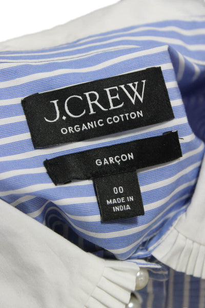 J Crew Womens Striped Cotton Collared Button-Up Long Sleeve Blue Size 00