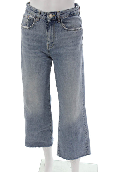 Zara Womens Cropped High Rise Blue Cotton Blend Jeans Size 4
