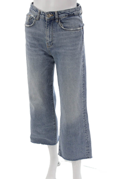 Zara Womens Cropped High Rise Blue Cotton Blend Jeans Size 4