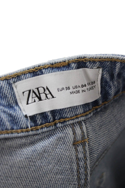 Zara Womens Cropped High Rise Blue Cotton Blend Jeans Size 4