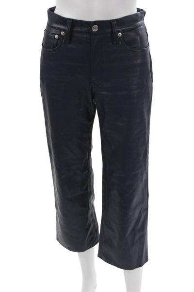 J Crew Women Cropped Blue Polyurethane Pants Button Solid Petites Size 24P
