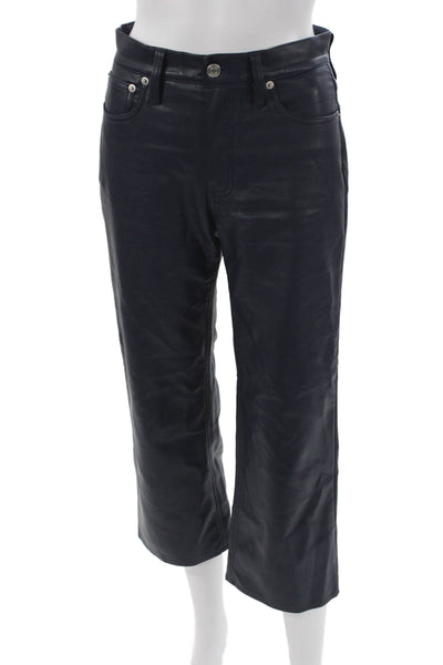 J Crew Women Cropped Blue Polyurethane Pants Button Solid Petites Size 24P