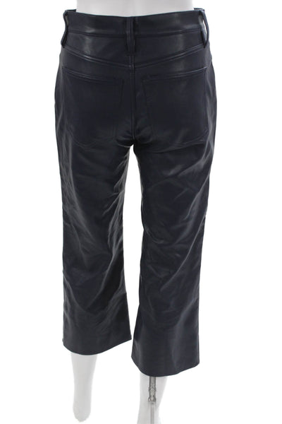 J Crew Women Cropped Blue Polyurethane Pants Button Solid Petites Size 24P