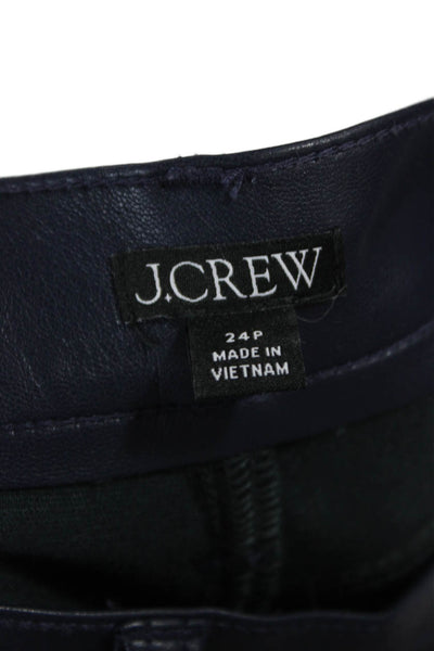 J Crew Women Cropped Blue Polyurethane Pants Button Solid Petites Size 24P