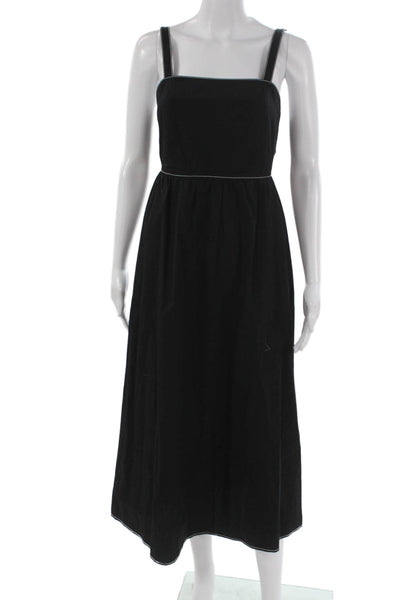 Zara Womens Maxi Square Neck Sleeveless Black Cotton Tie Waist Dress Size XS