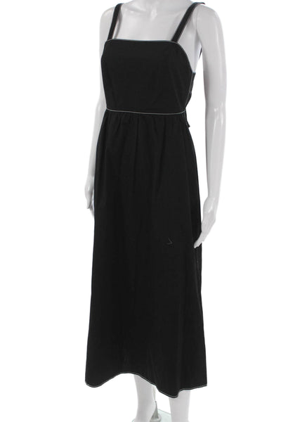 Zara Womens Maxi Square Neck Sleeveless Black Cotton Tie Waist Dress Size XS