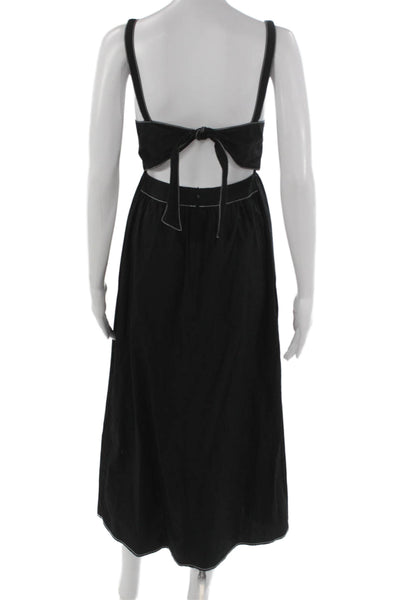 Zara Womens Maxi Square Neck Sleeveless Black Cotton Tie Waist Dress Size XS