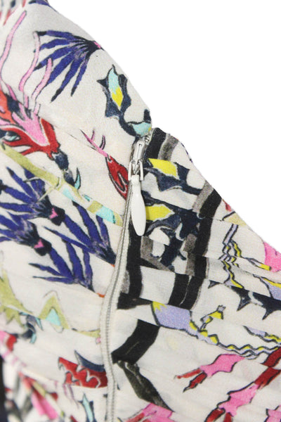 Maria Cher Womens Cropped Silk Halter Tank Floral Sleeveless Zip Multi Size XS