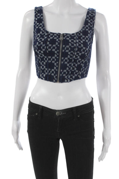 Simkhai Womens Blue Geometric Cotton Square Neck Cropped Tank Size 0