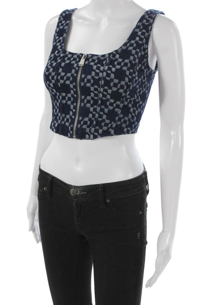 Simkhai Womens Blue Geometric Cotton Square Neck Cropped Tank Size 0