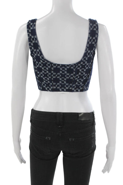 Simkhai Womens Blue Geometric Cotton Square Neck Cropped Tank Size 0